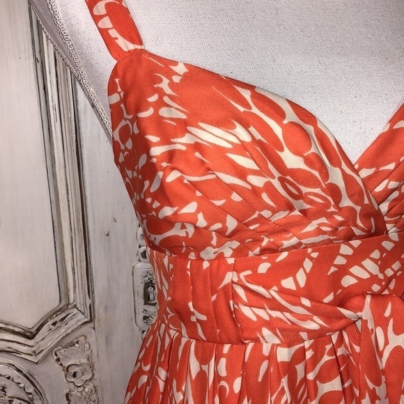 Lauren Conrad Orange and Cream Graphic Strap Front Tie Empire Cut Dress Size 2 - Picture 5 of 14
